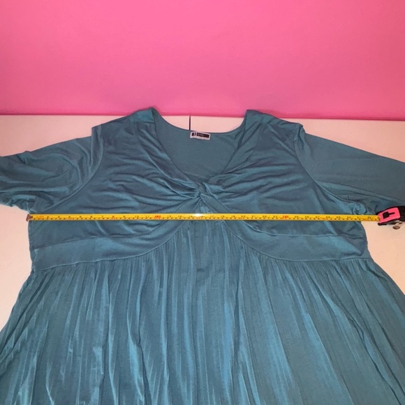 Jessica London Green and Blue Bell Sleeve Blouse with Tie Front - Picture 7 of 9